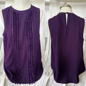 GREYLIN PURPLE FUR DETAIL BIB BLOUSE SLEEVELESS DRESS TANK MEDIUM